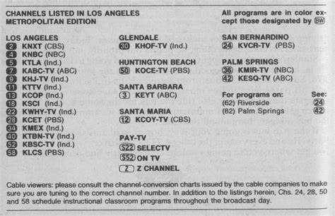 los angeles tv channel listing